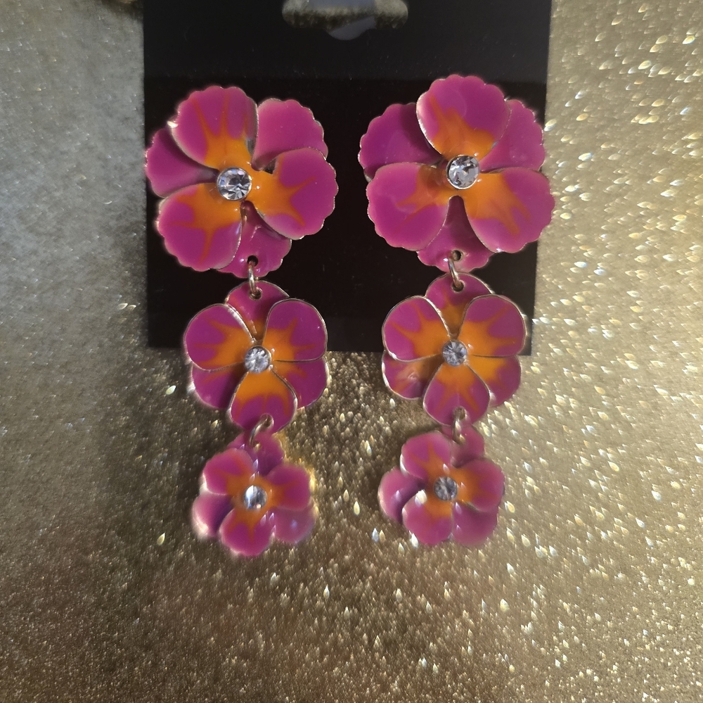 Boutique Floral Pink Earrings Nwt